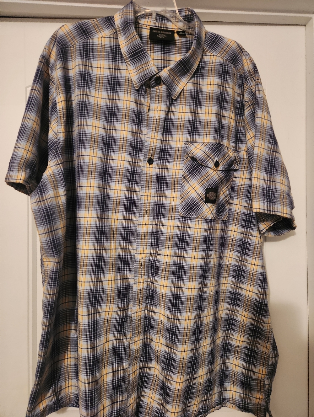 Harley-Davidson Short-Sleeve Plaid Button-Down in Blue and Yellow
